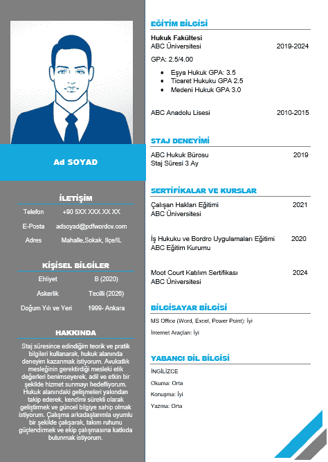 avukatlık stajı CV