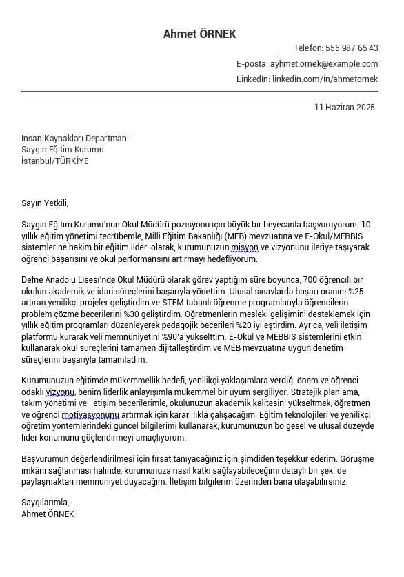 Deneyimli Öğretmen CV | PDF Word CV Deneyimli öğretmen ön yazı örneği